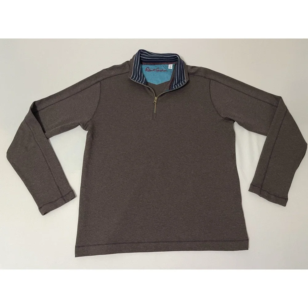 Robert Graham Pullover Mens XL Brown Quarter Zip Sweater Long Sleeve